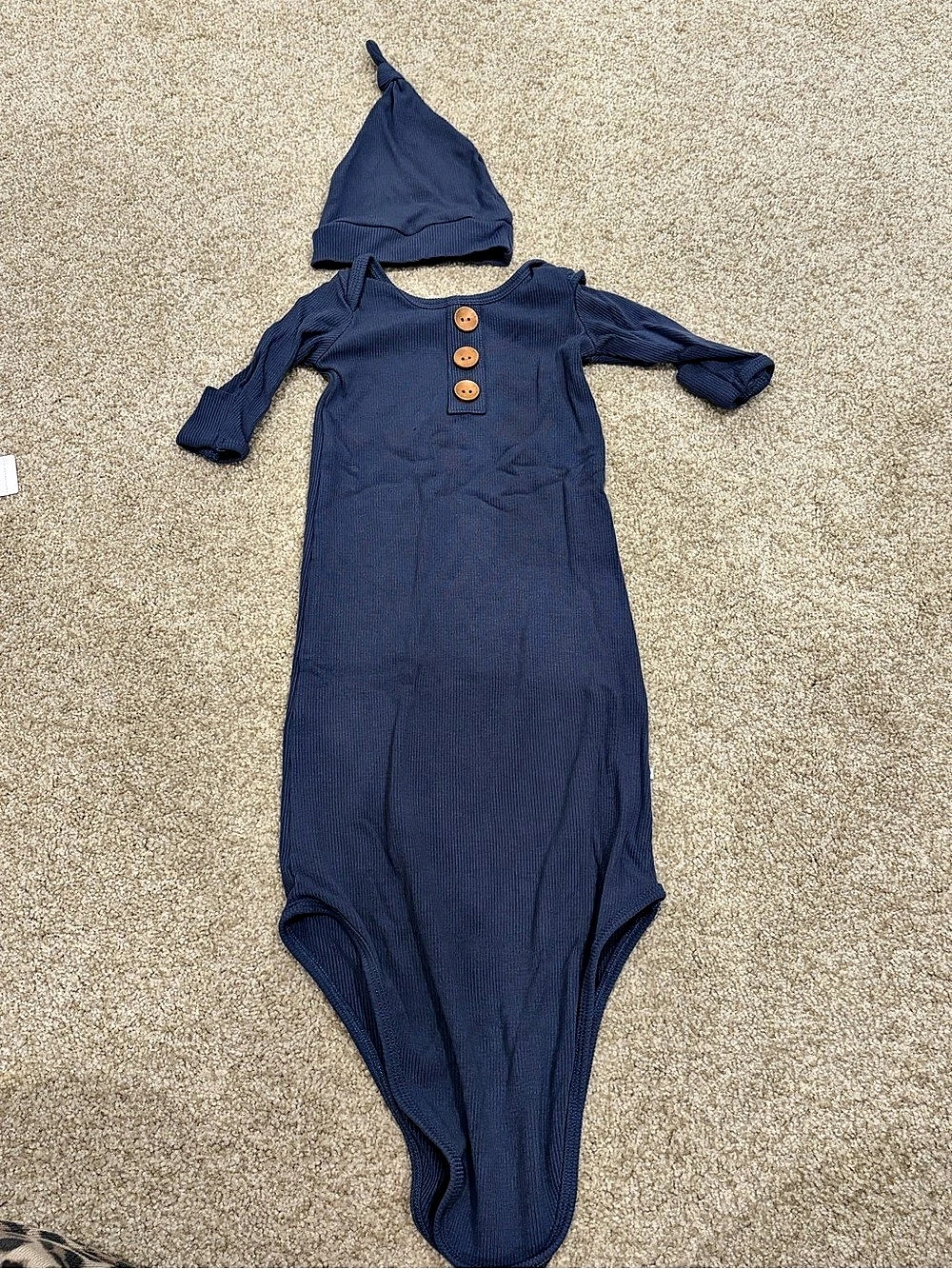 Caden Lane Ribbed Bamboo Baby Knot Gown & Hat Blue